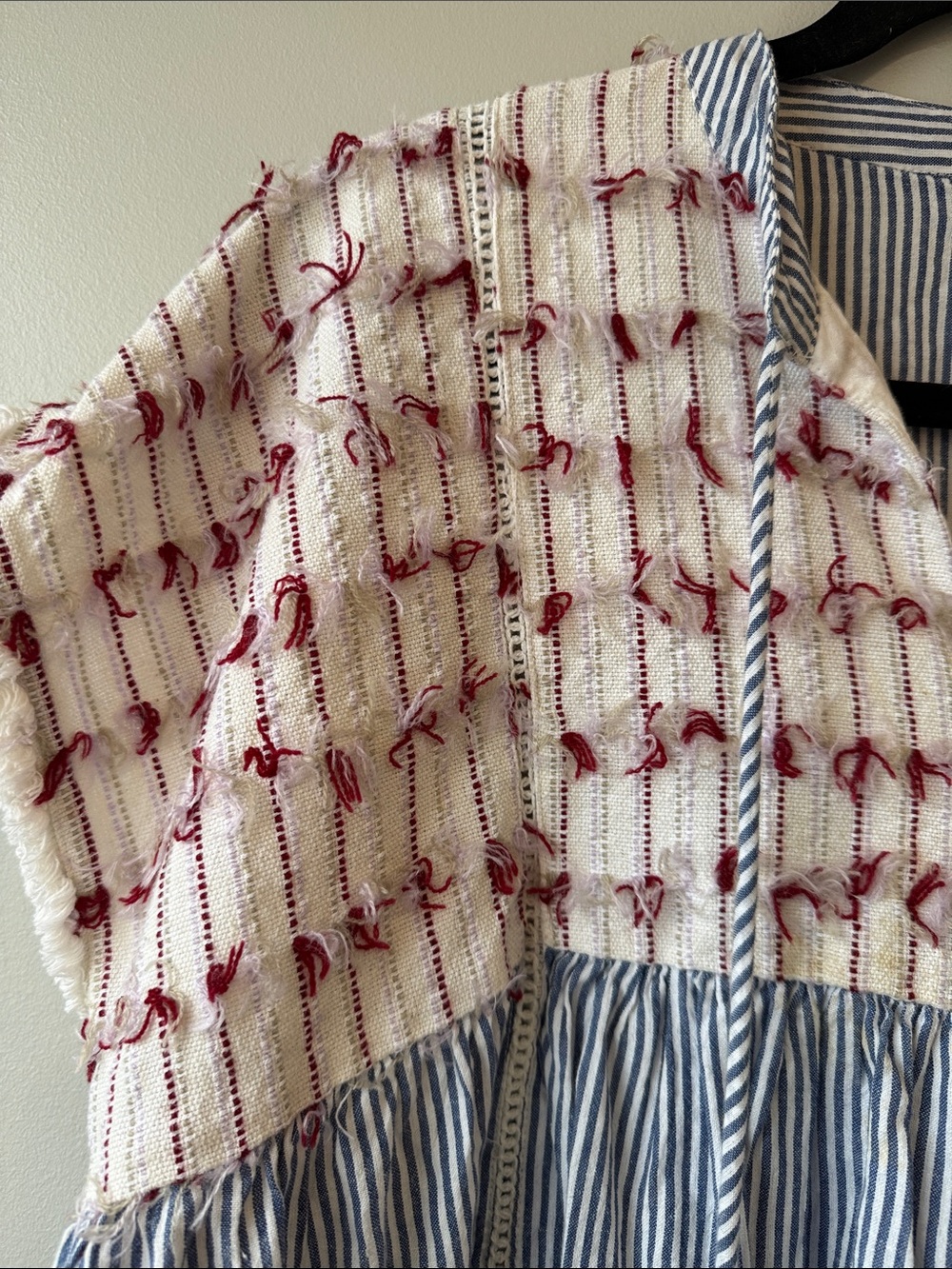 THML Cream Embroidered Yoke Striped Tassel Top crochet cotton texture amazing - Picture 3 of 5